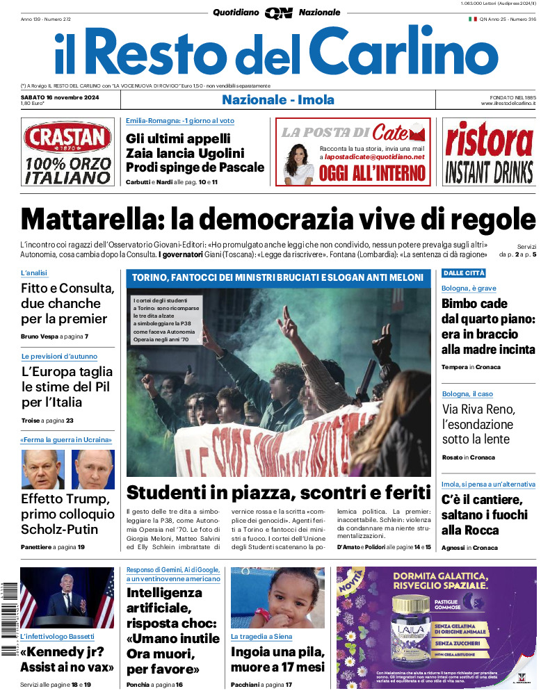 Prima-pagina-il resto del carlino-edizione-di-oggi-20241116